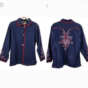 Bob Mackie Wearable Art Blue Denim Embroidered Jacket Shacket Women's Small